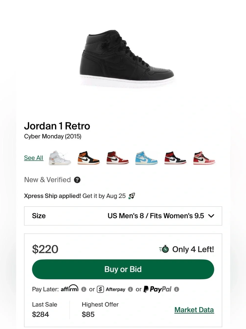 Jordan 1 Retro High OG ‘Cyber Monday’ 2015 (Sz 8M/9.5W)
